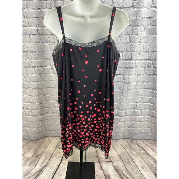 Soma Cool Nights Lace Trim Chemise Floating Hearts Black Size XL NWT Nightgown - Picture 4 of 10